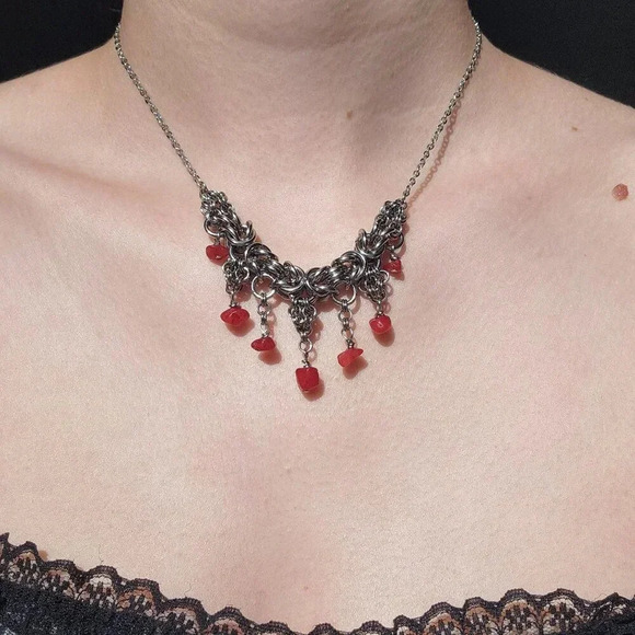 Vintage gothic vampire chandelier with red crystals chunky statement necklace - Picture 1 of 6